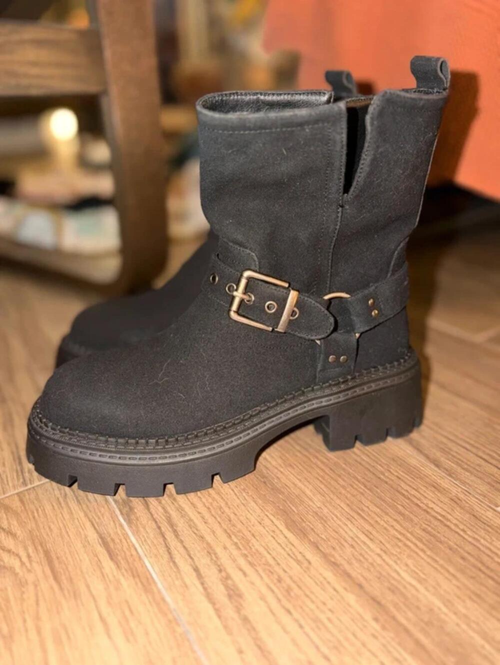 Lulu's Black Suede Platform Combat Ankle Boots